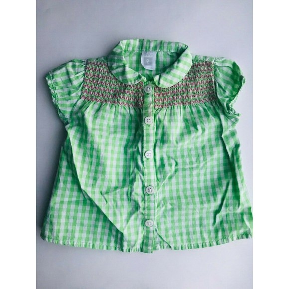 Girl's Size 9M 6-9 Months Two Piece Green Checkered Carter's Top + Pink Bloomers - Picture 3 of 8